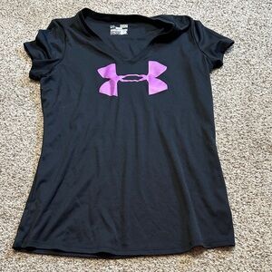 Under Armour Women's Black V-Neck Tee with Purple Logo